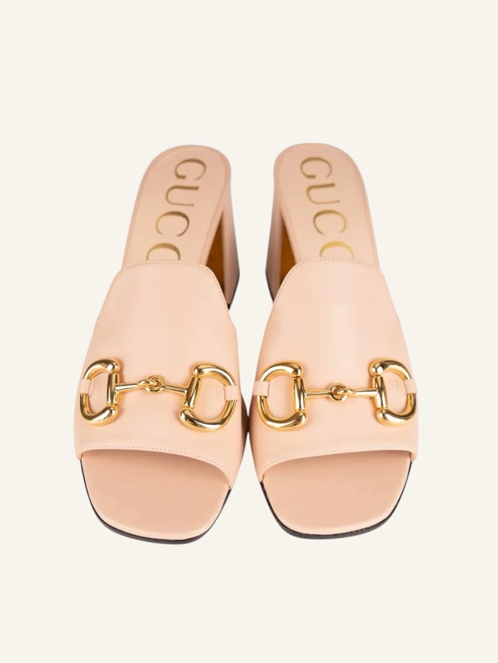 Gucci Horsebit Pink & Gold Leather Open-Toe Block Heel Slide Sandals EU 36 - Picture 5 of 15